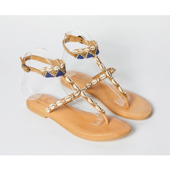 Skemo Shoes - SKEMO Tahiti Flat sandal: Indigo SIZE 9 shells,stones and beads